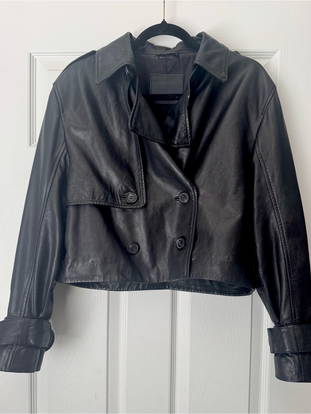 AllSaints Hendry Cropped Leather Trench—Small - Picture 2 of 9